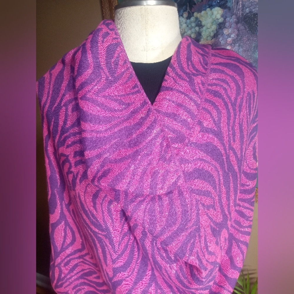 Pink and Purple or Purple and Pink, with iridescence woven throughout.  72x27"